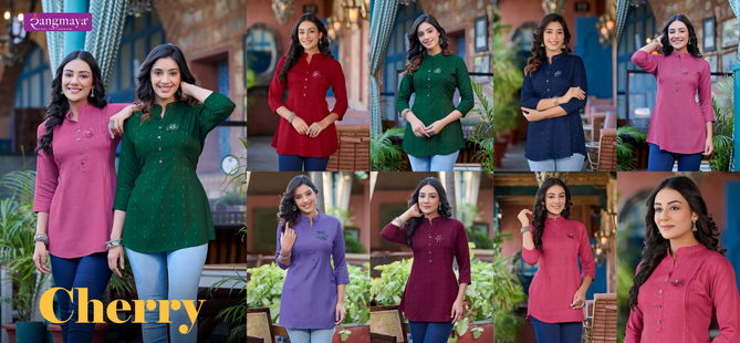 Cherry By Rangmaya Rayon Dobby Designer Tunic Top Wholesale Price In Surat
